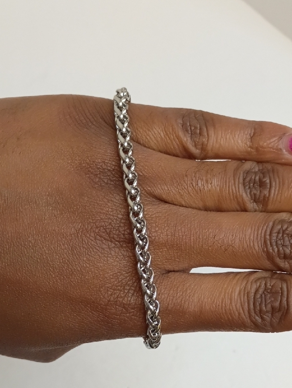 Braided Chain Bracelet Silver Tone Rope Link Hook Clasp Detail - Picture 2 of 4